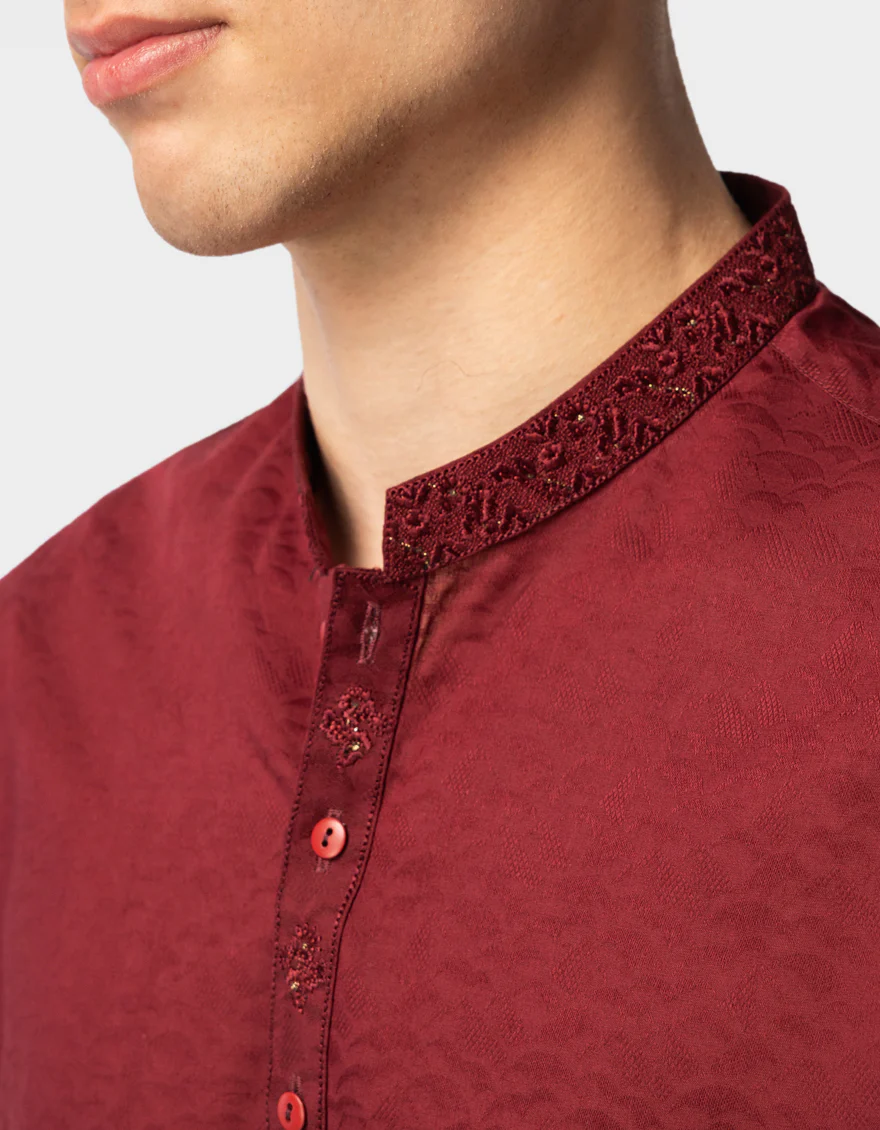 MAROON COTTON KURTA | JTK-S-50577/S26/JJ10863-SF - Image 3