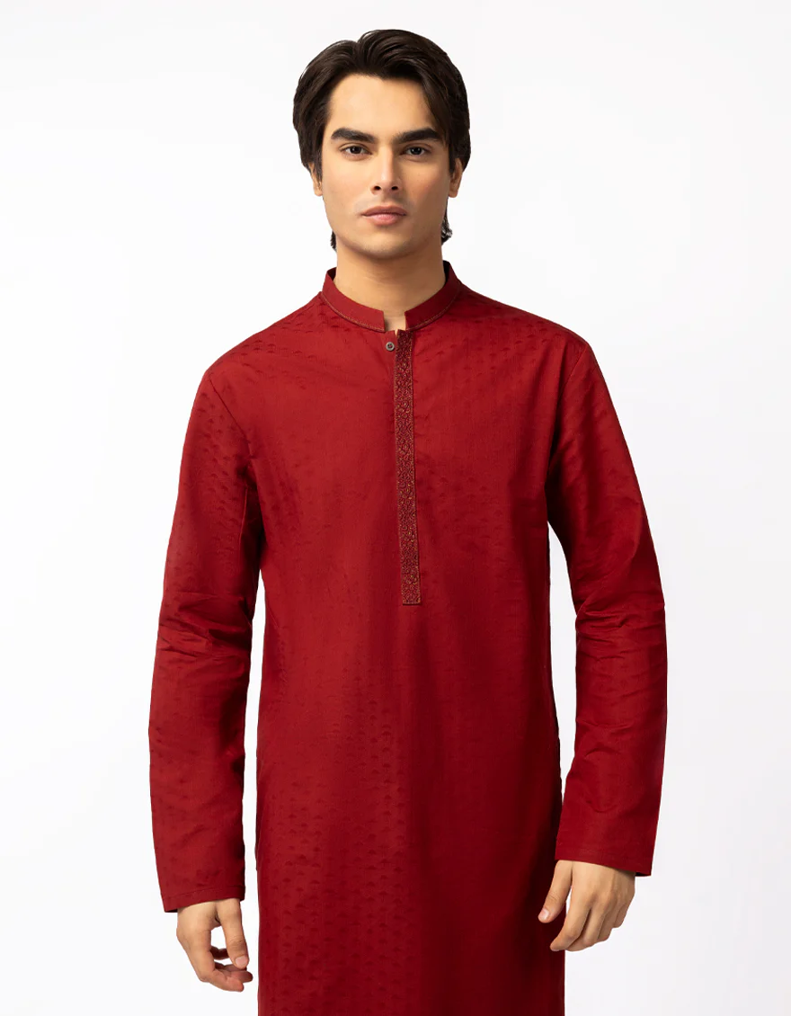RED COTTON KURTA | JTK-S-50579/S26/JJ10622-SF - Image 2
