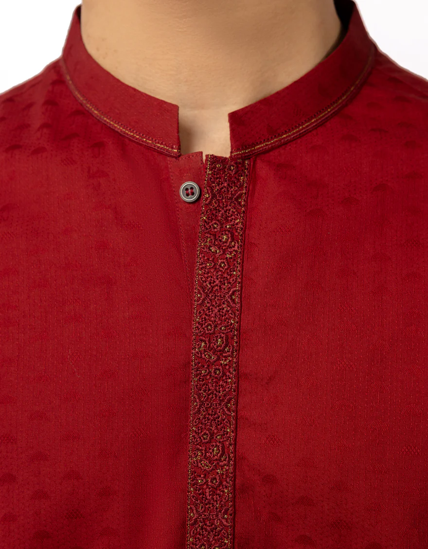 RED COTTON KURTA | JTK-S-50579/S26/JJ10622-SF - Image 3