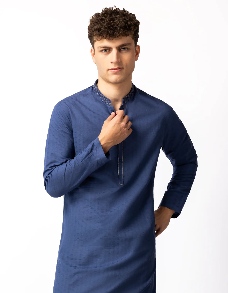 BLUE COTTON KURTA | JTK-S-50580/S26/JJ10622-CL - Image 2