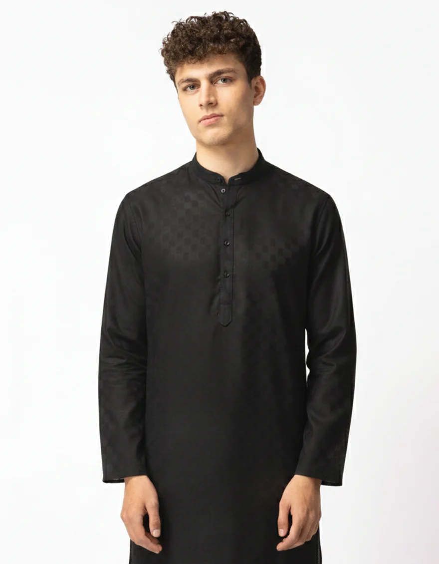 BLACK COTTON KURTA | JTK-S-50610/S26/JJ10620-PN - Image 2