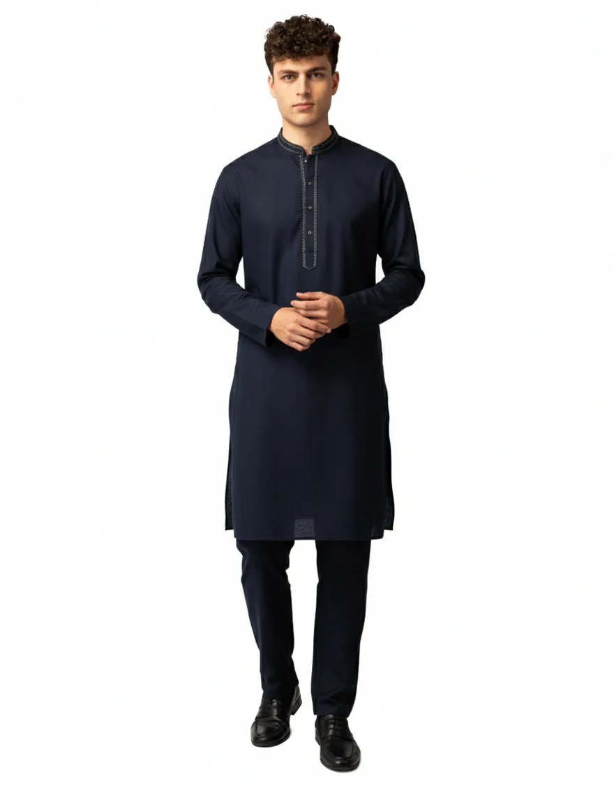 NAVY BLUE BLENDED KURTA TROUSERS | JTKP-A-39624/S26/JJ10429-SF