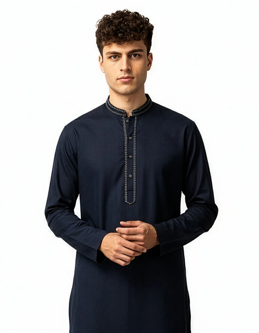 NAVY BLUE BLENDED KURTA TROUSERS | JTKP-A-39624/S26/JJ10429-SF - Image 2