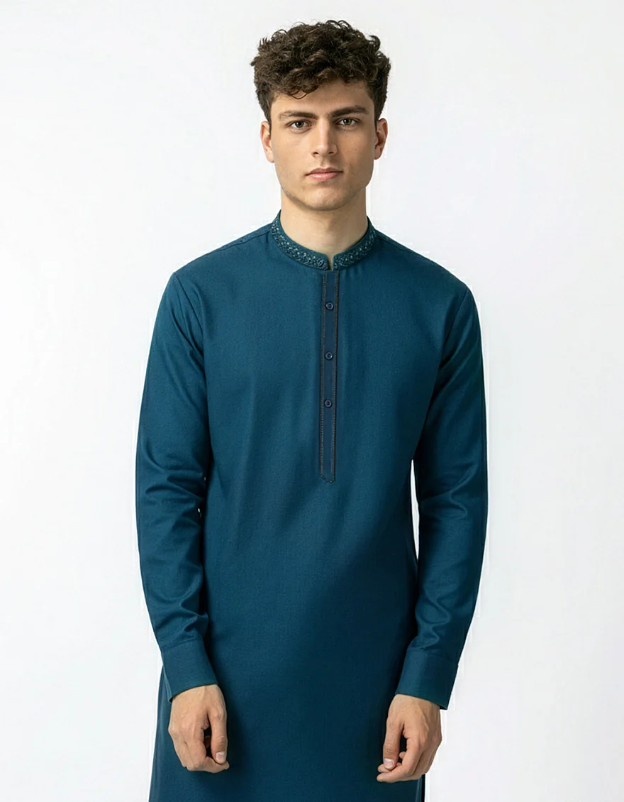 BLUE COTTON KURTA TROUSERS | JTKP-A-50509/S26/JJ10677-SF - Image 2