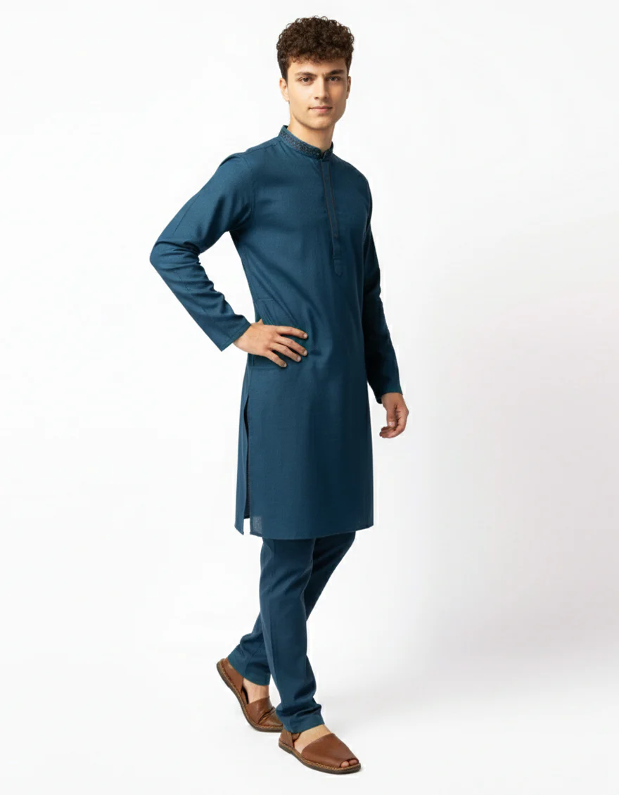 BLUE COTTON KURTA TROUSERS | JTKP-A-50509/S26/JJ10677-SF - Image 4