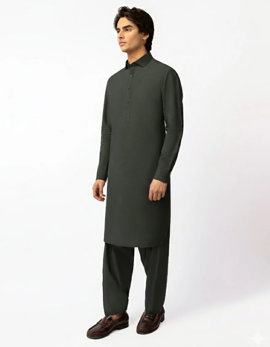 DARK GREEN COTTON KAMEEZ SHALWAR | JTKS-A-42126/S26/JJ10803-CL - Image 3